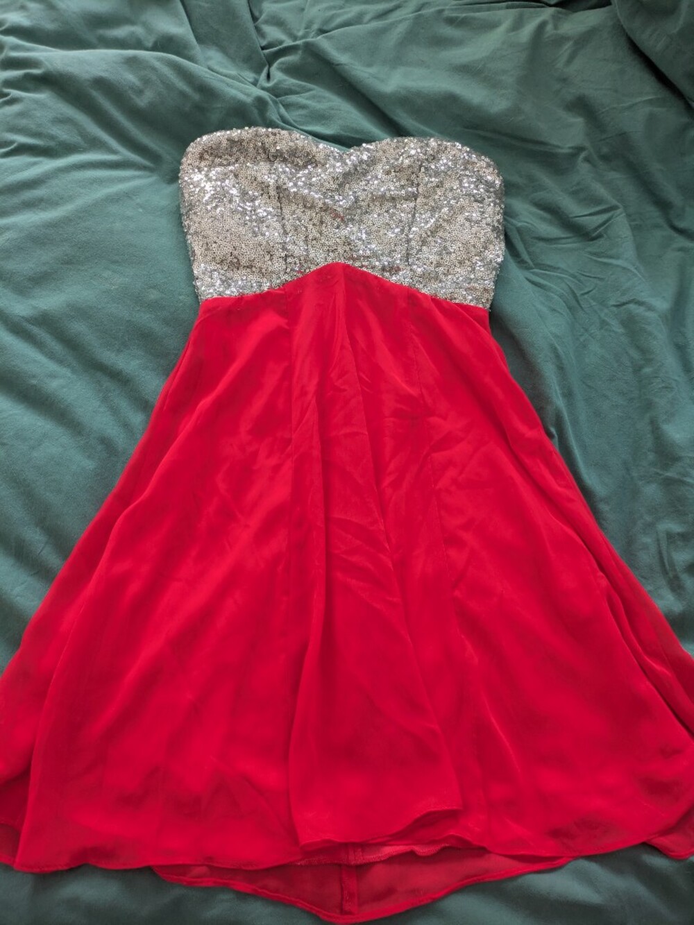 Vintage B Darlin Sparkle Strapless Sequin Bodice Coral Midi Dress Size 1/2 Prom
